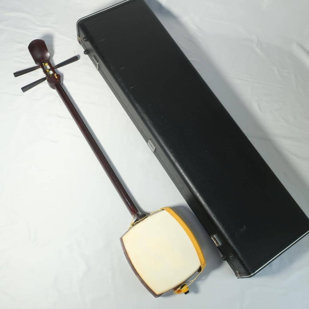 中棹 三味線 トチ 紅木 東触り 撥 ハードケース付 民謡 地唄