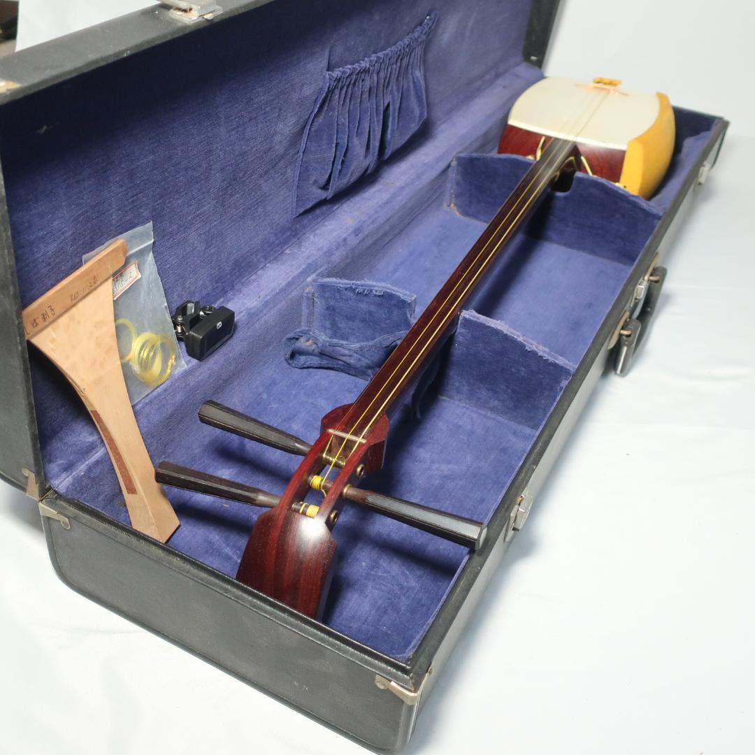 中棹 三味線 トチ 紅木 東触り 撥 ハードケース付 民謡 地唄