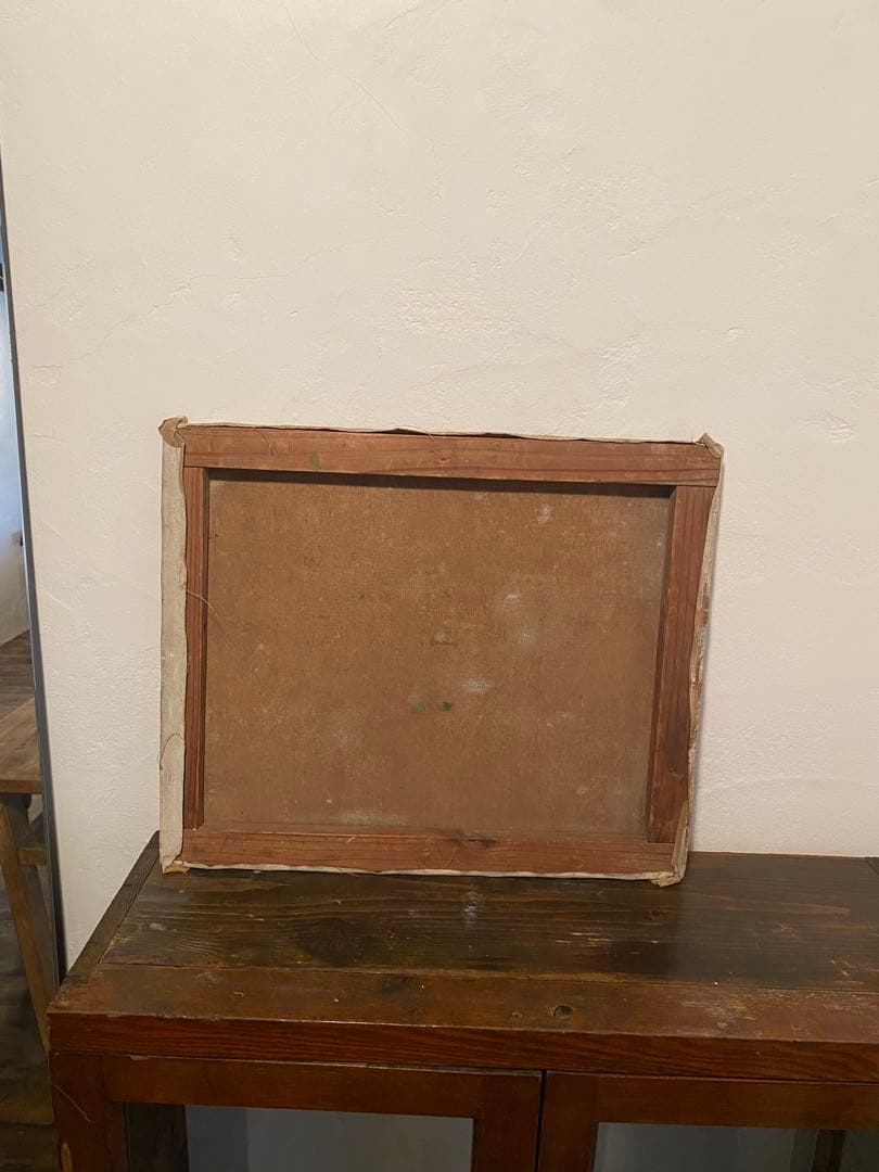 《果実と花紋の壁》 静物画 油絵 F8号 38×46cm 額なし 無名作家