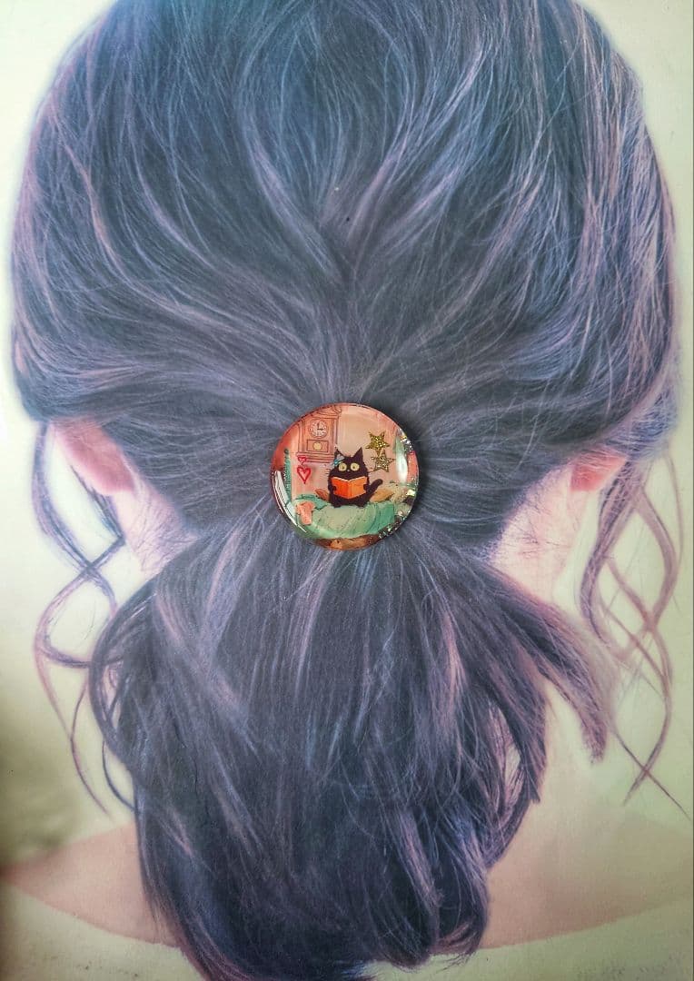 レジン　猫　ヘアゴム　ブローチ　ポニーフック　No.568