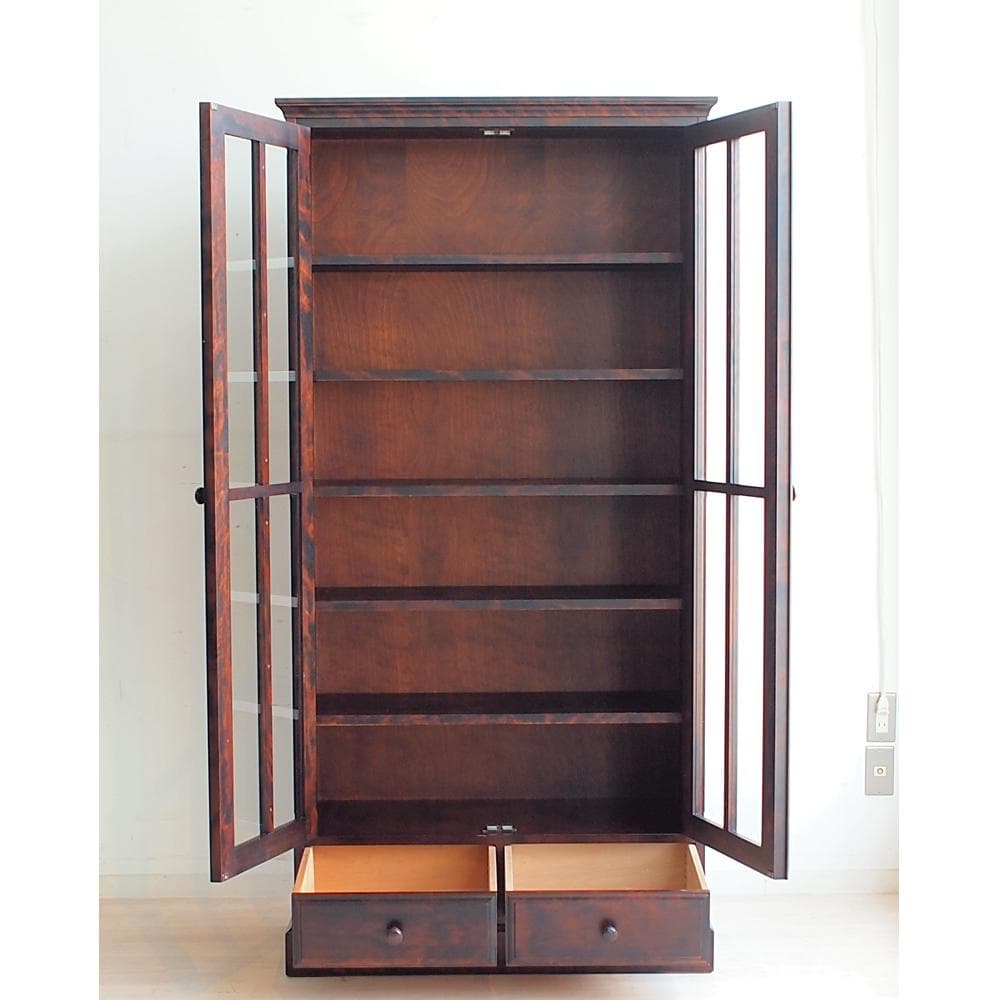 和光株式会社 「北海民芸」樺材 ガラス扉の書棚 民芸家具 本棚 キャビネット