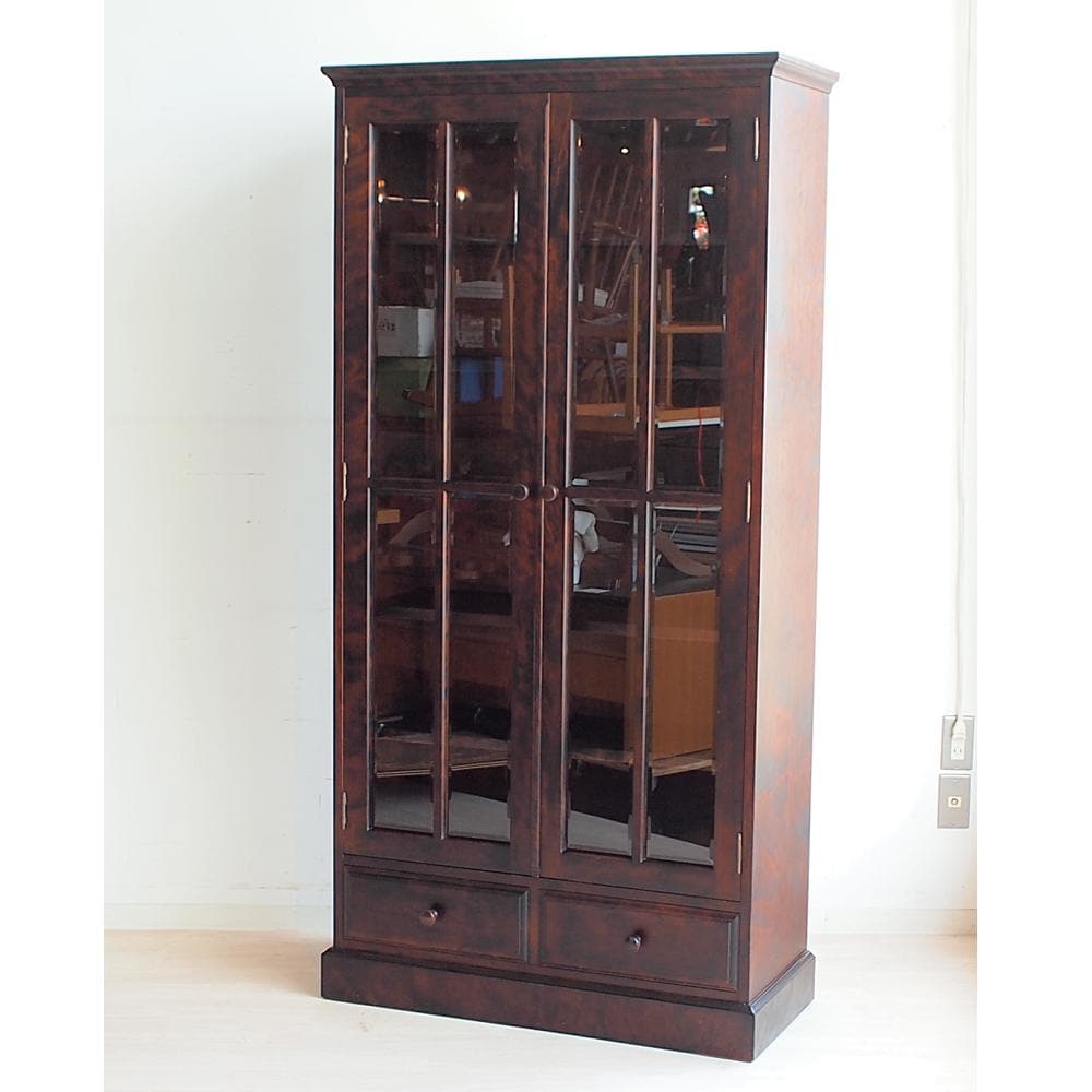 和光株式会社 「北海民芸」樺材 ガラス扉の書棚 民芸家具 本棚 キャビネット