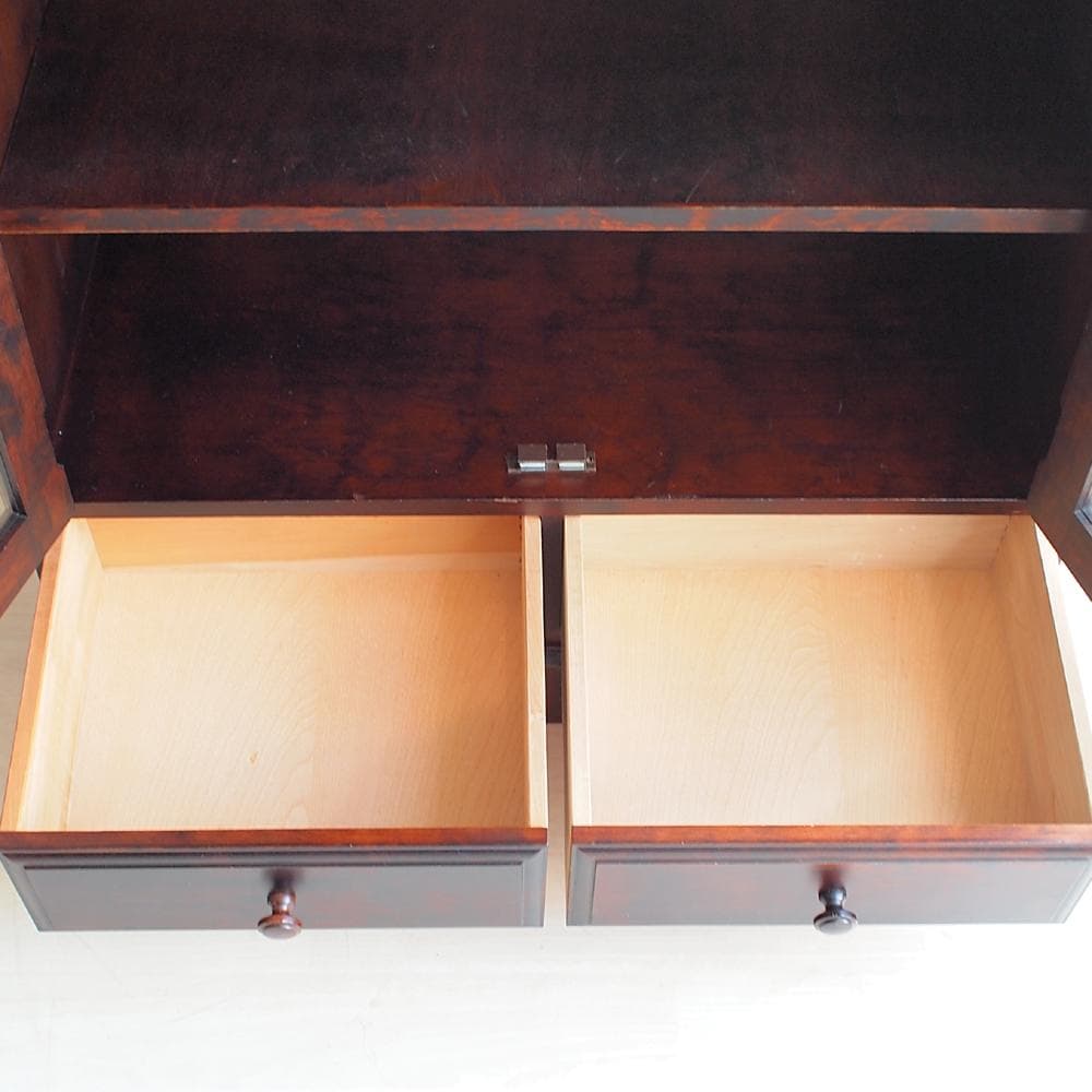 和光株式会社 「北海民芸」樺材 ガラス扉の書棚 民芸家具 本棚 キャビネット