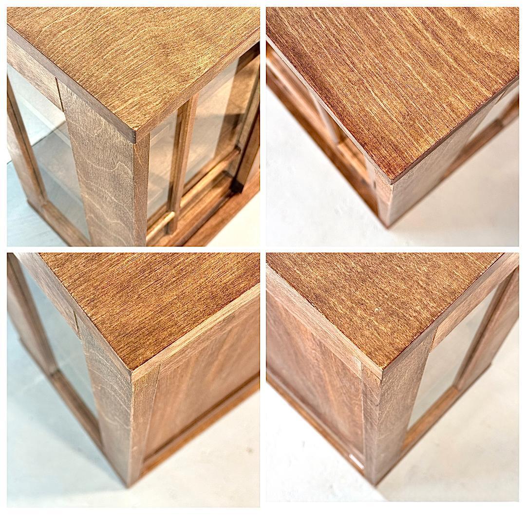 キャビネット　天然木　樺材　オイル仕上げ　ガラス　レトロ　水屋箪笥