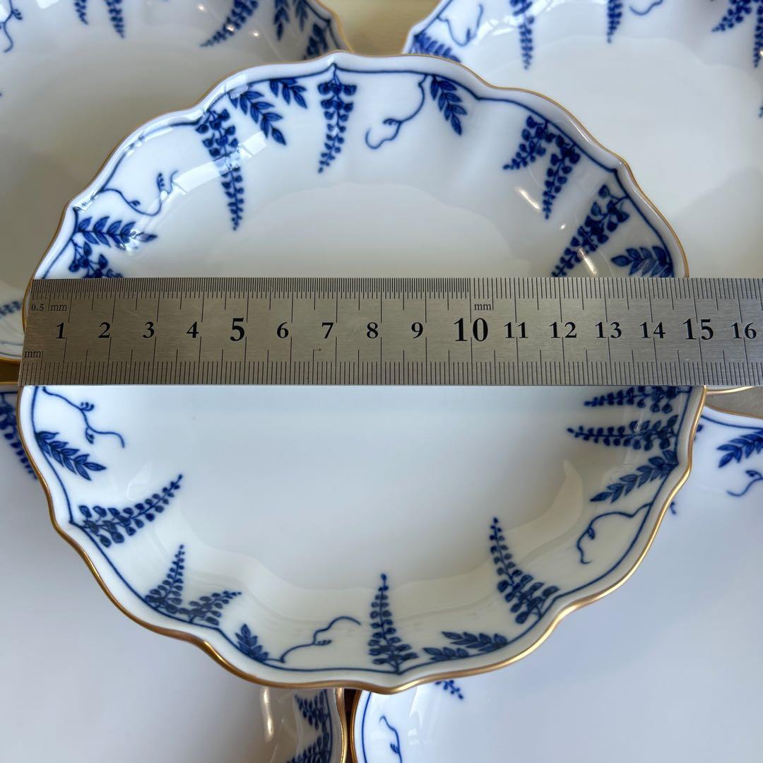 たち吉　金彩　紫　輪花皿揃　5枚セット　染付　銘々皿　中皿　和皿　和食器　花紋