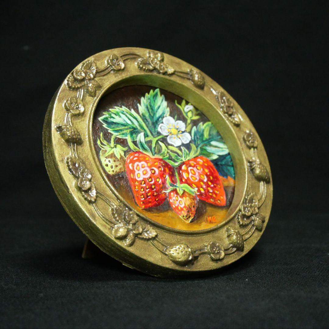 p*4様 油絵 原画『至福のひと時 ― 芳醇な記憶』苺 ミニ絵画 アンティークゴ