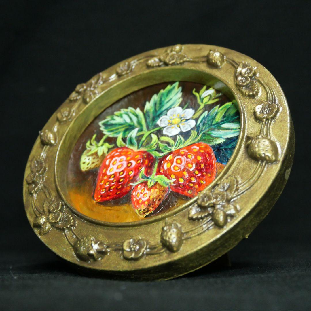 p*4様 油絵 原画『至福のひと時 ― 芳醇な記憶』苺 ミニ絵画 アンティークゴ