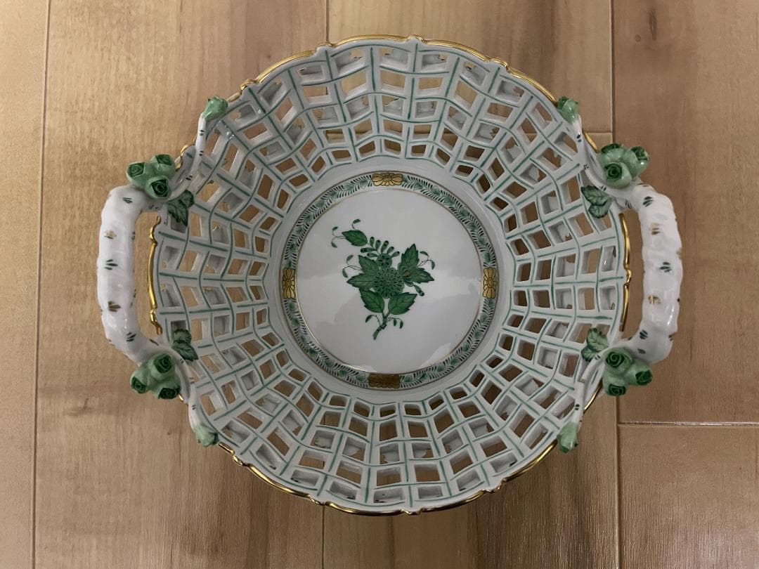 超希少 Herend ヘレンド アポニーグリーン バスケット