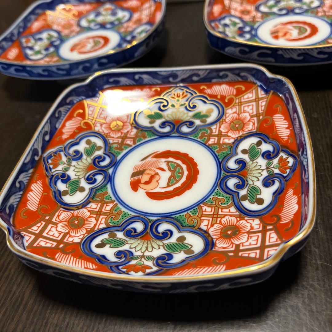 【新品未使用】有田焼 龍峰窯 金彩古伊万里 角銘々皿揃 箱付き 5枚 高島屋