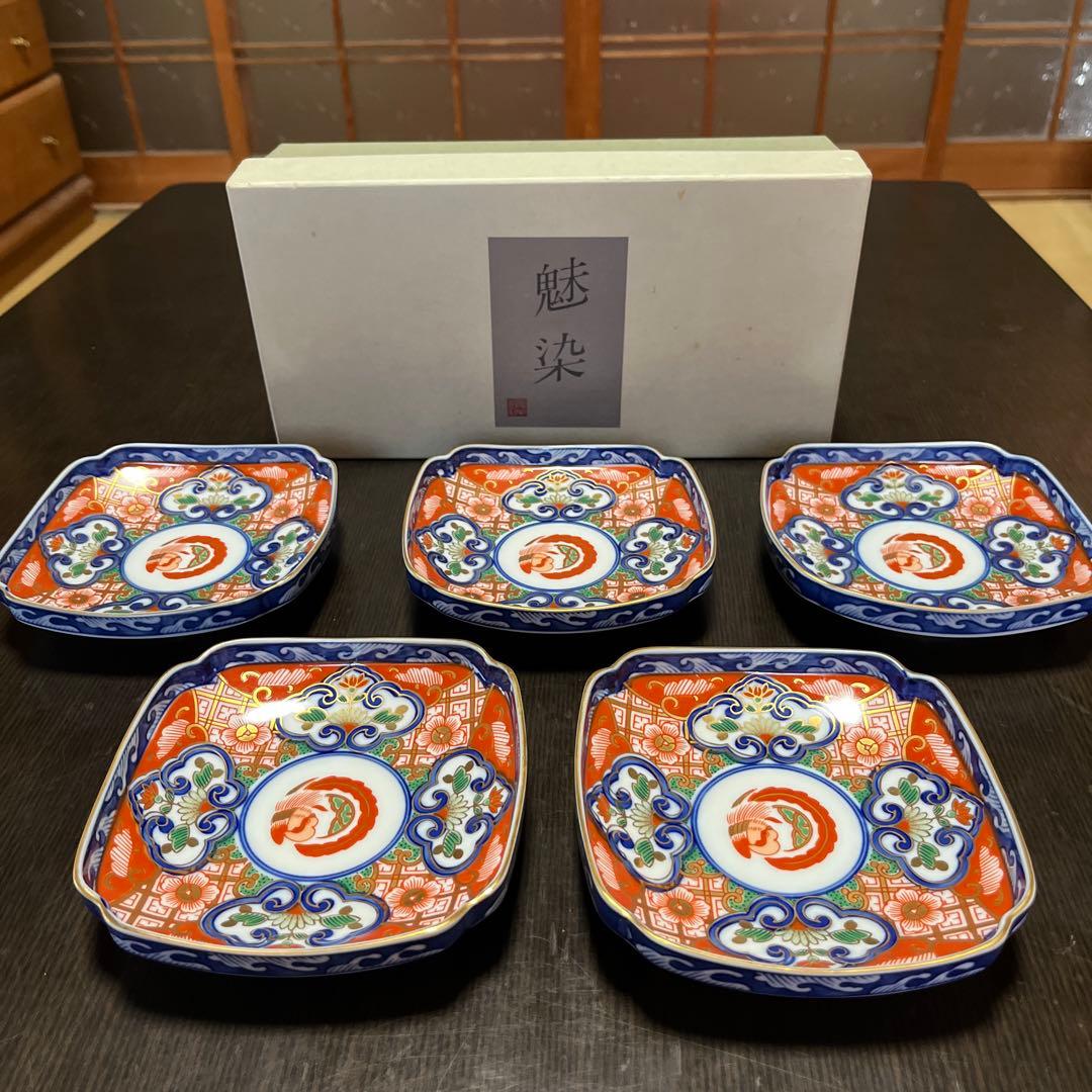 【新品未使用】有田焼 龍峰窯 金彩古伊万里 角銘々皿揃 箱付き 5枚 高島屋