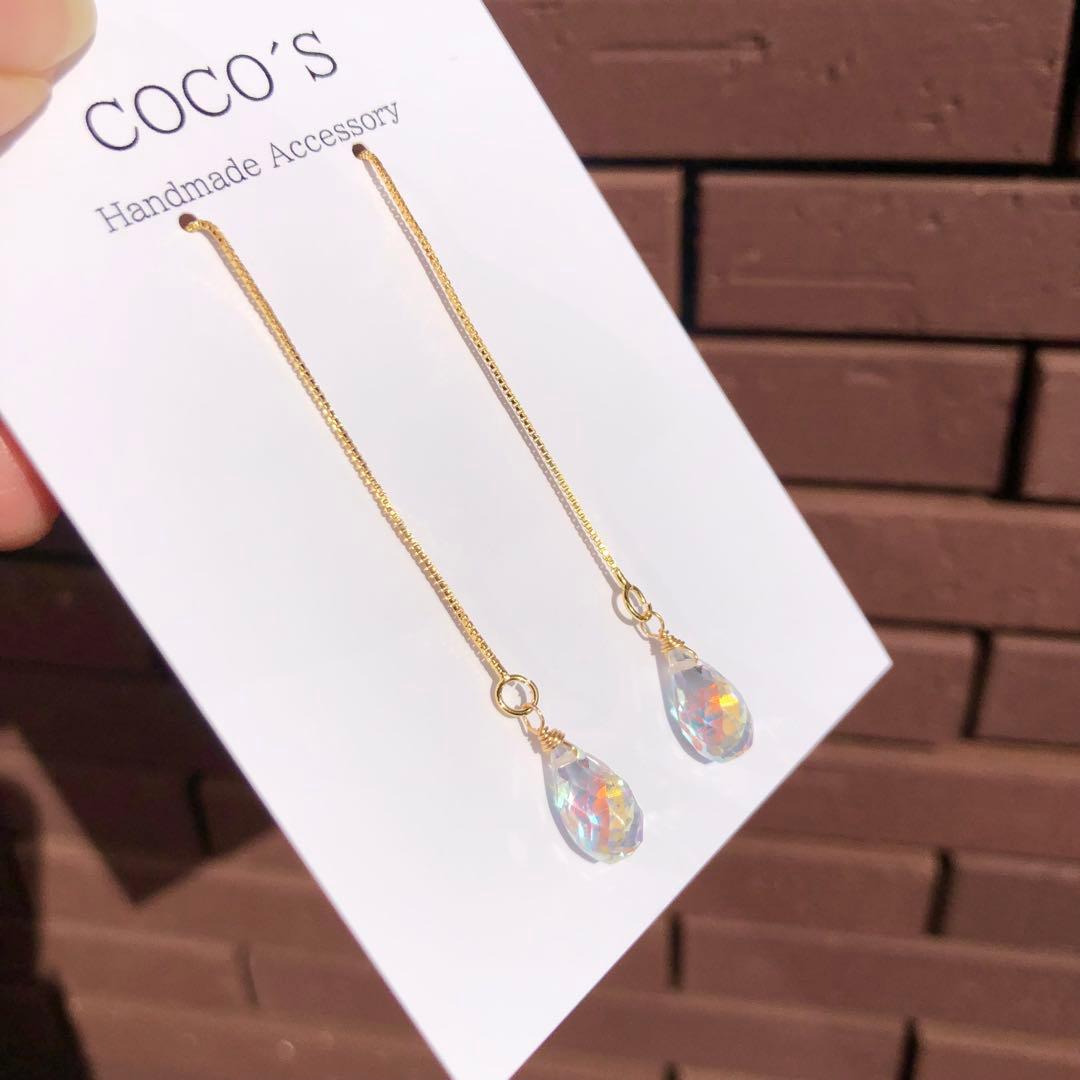 1セットのみ！14kgf ファイアレインボークォーツピアスセット