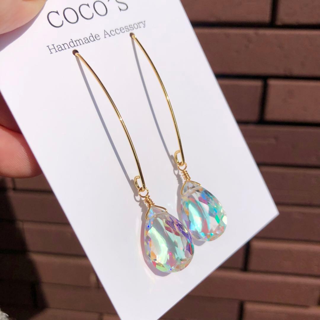 1セットのみ！14kgf ファイアレインボークォーツピアスセット