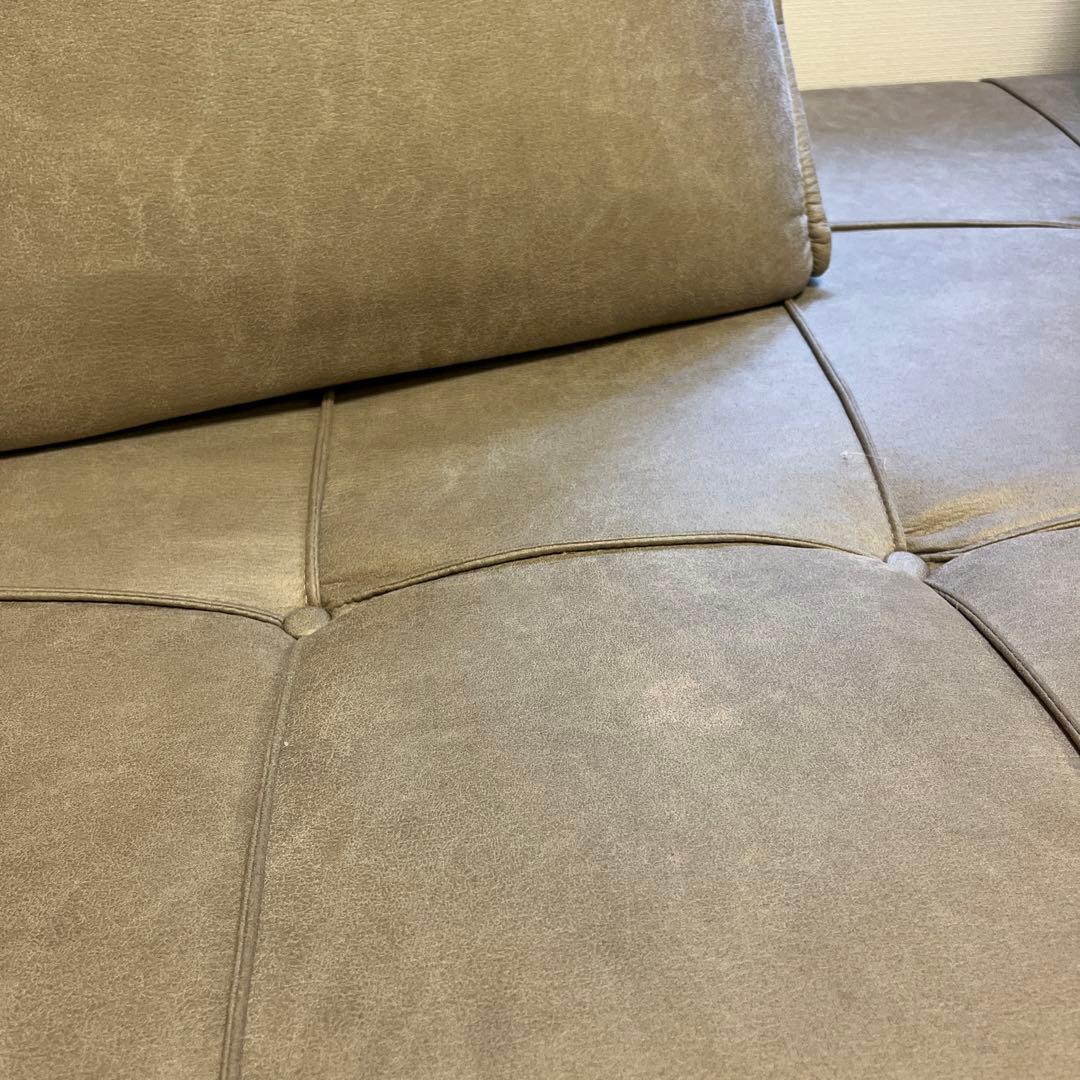 ①グレー　背もたれ別　2wayソファー　合皮　レザー　ロータイプソファ　ベット