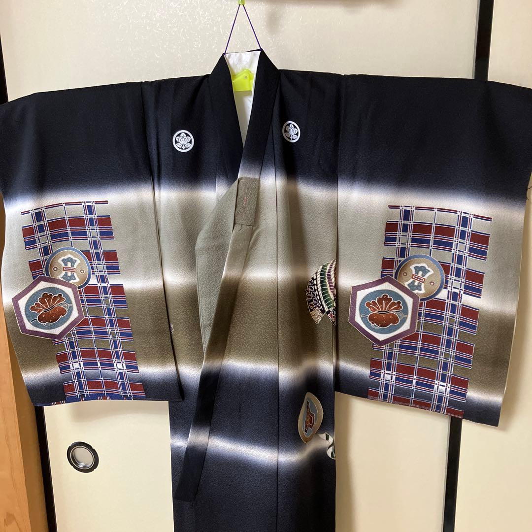 【お宮参り】長襦袢付き　男の子　正絹　〈美品〉　一つ身　お祝い着　家紋・丸に橘