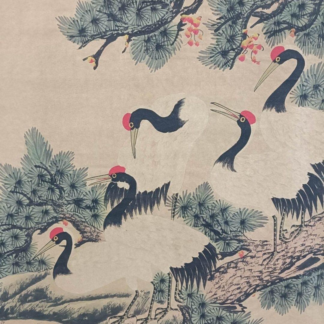 中国画 齐白石 松鶴朝陽 中堂 掛け軸／証明書・防偽マーク付き