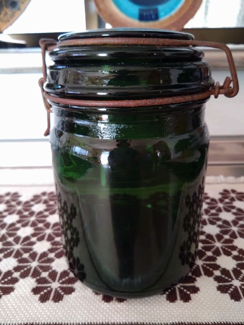 深緑の大きなヴィンテージキャニスター