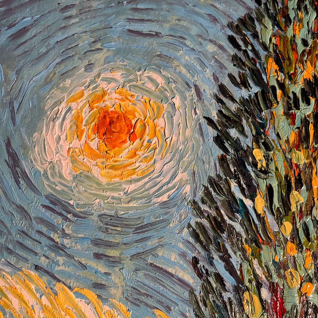 手書き油絵 ゴッホ 糸杉と星の見える道 額付 肉筆絵画 インテリア 油彩画