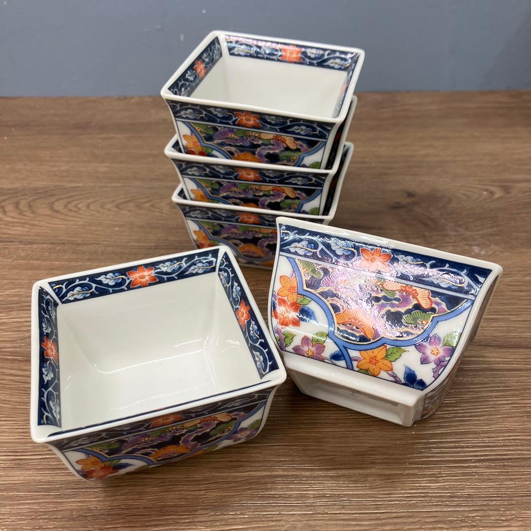 D-5 昭和レトロ 有田焼 美山作 金彩 古伊万里様式 角小鉢 10客セット