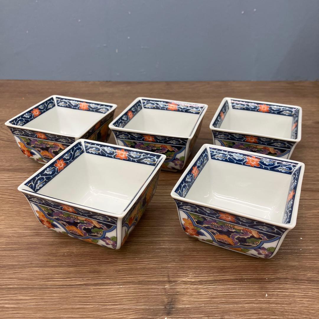 D-5 昭和レトロ 有田焼 美山作 金彩 古伊万里様式 角小鉢 10客セット