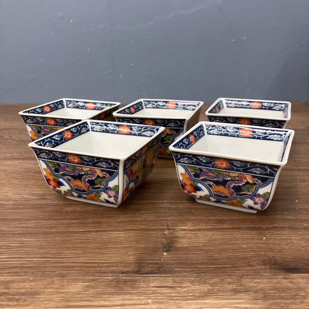 D-5 昭和レトロ 有田焼 美山作 金彩 古伊万里様式 角小鉢 10客セット