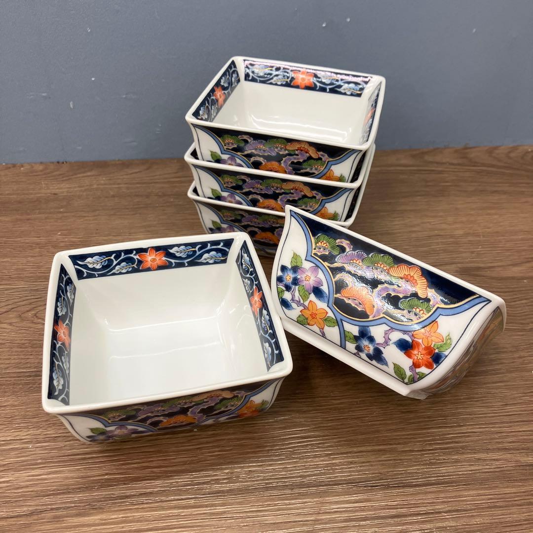 D-5 昭和レトロ 有田焼 美山作 金彩 古伊万里様式 角小鉢 10客セット