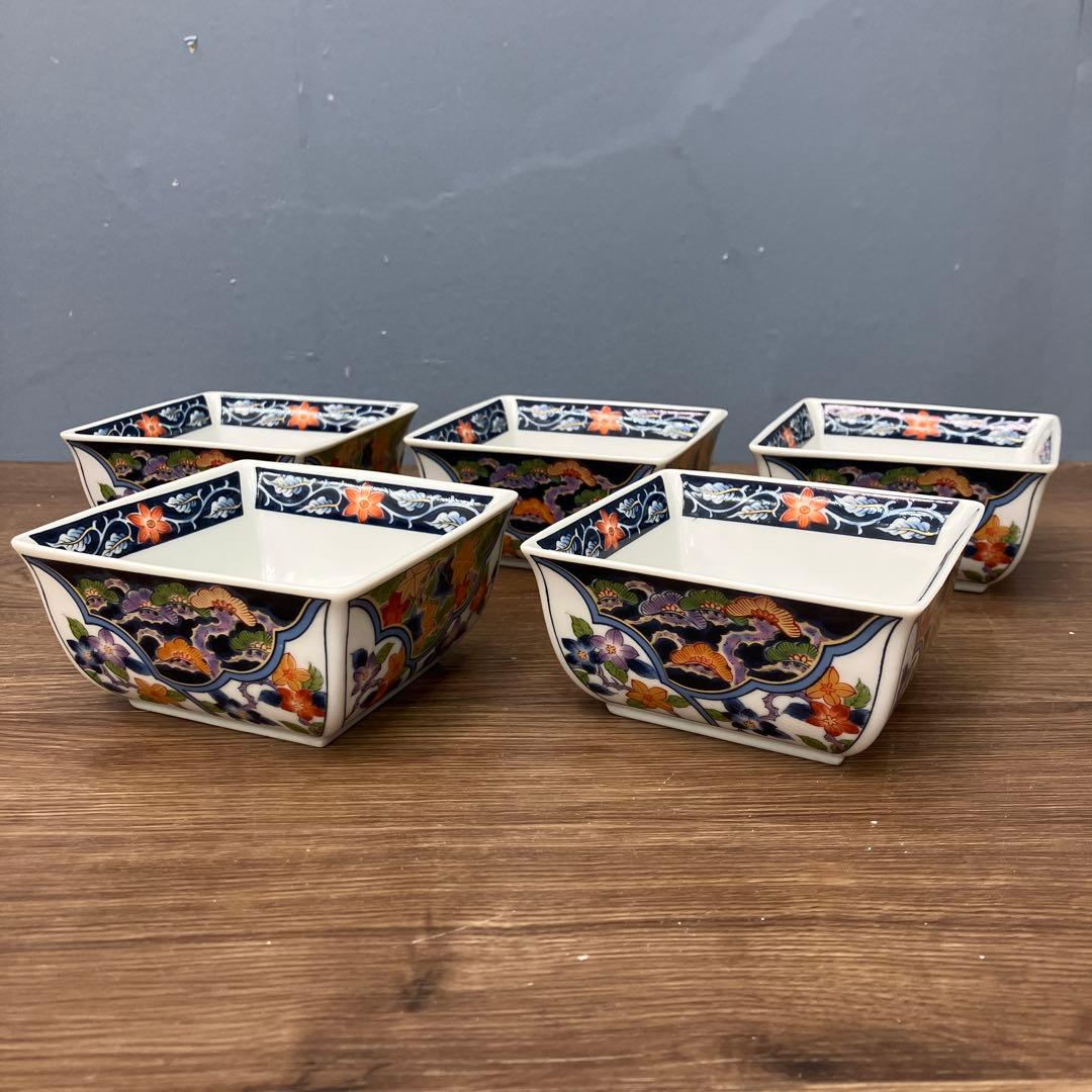 D-5 昭和レトロ 有田焼 美山作 金彩 古伊万里様式 角小鉢 10客セット