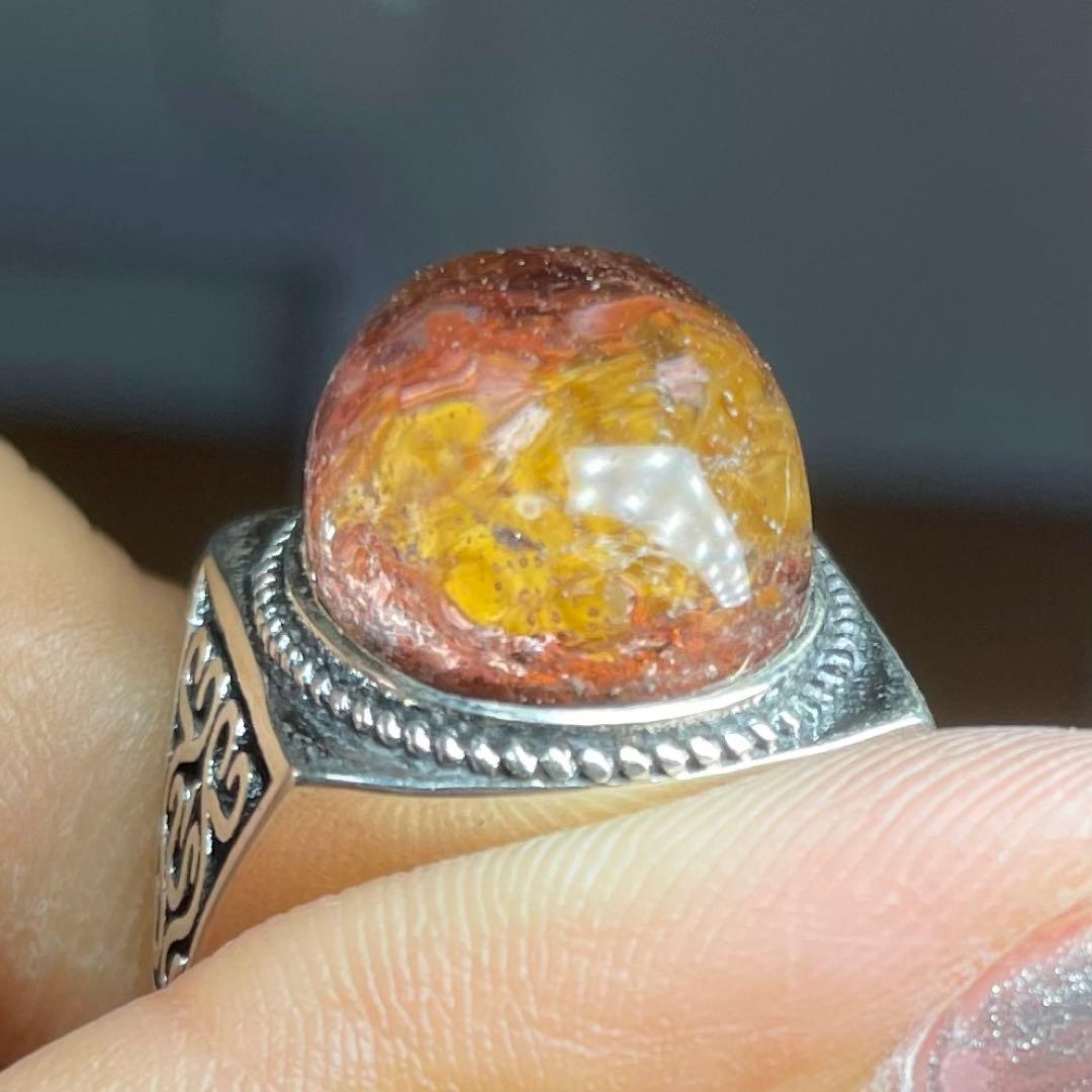 天然石リング　ガーデンクォーツ　赤黄ピンク　17*13mm SV925刻印