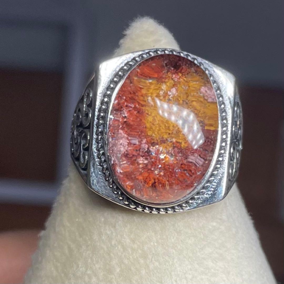 天然石リング　ガーデンクォーツ　赤黄ピンク　17*13mm SV925刻印