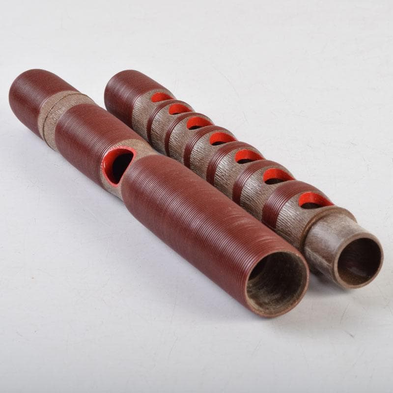 和楽器　木管楽器　樹脂製朱塗　龍笛　横笛　竹笛　袋付　V　9053