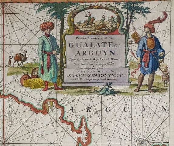 額装品　17世紀　J. ヴァン クーレン作　「西サハラの海岸線」　海図　大型作品