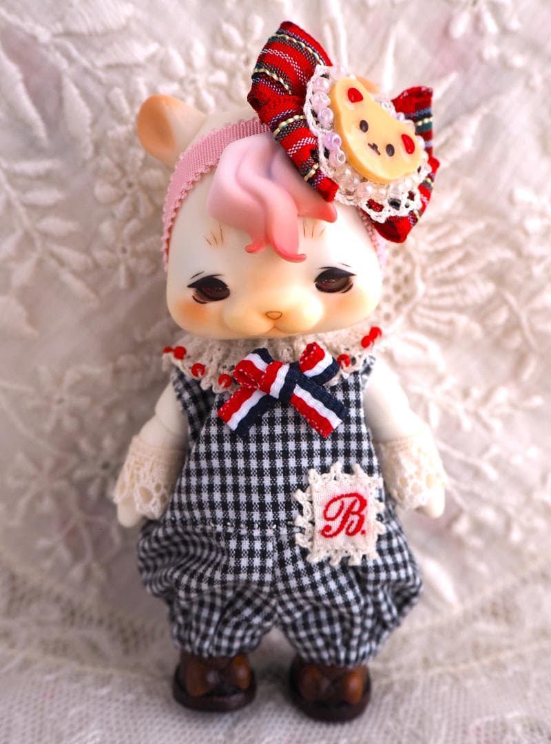 ラ*ン様 黒白ギンガムロンパースセットB　cocoriang kumukuku