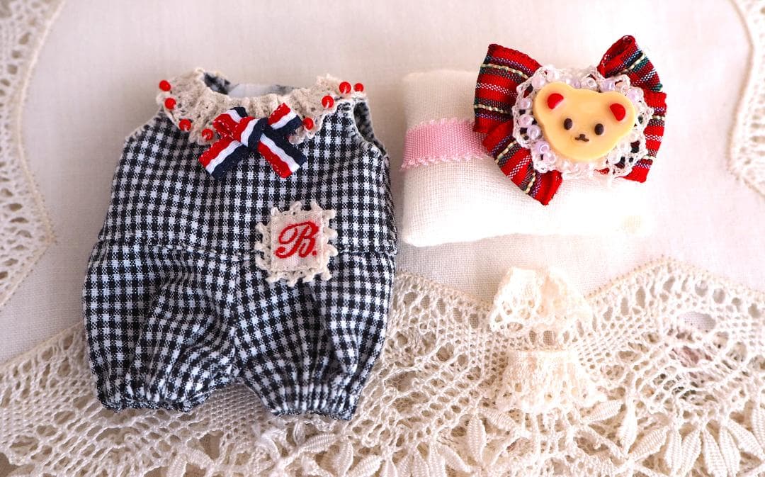 ラ*ン様 黒白ギンガムロンパースセットB　cocoriang kumukuku