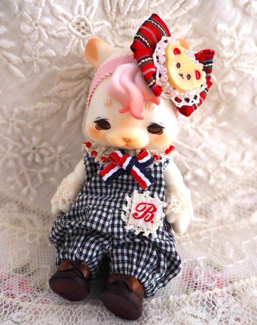 ラ*ン様 黒白ギンガムロンパースセットB　cocoriang kumukuku