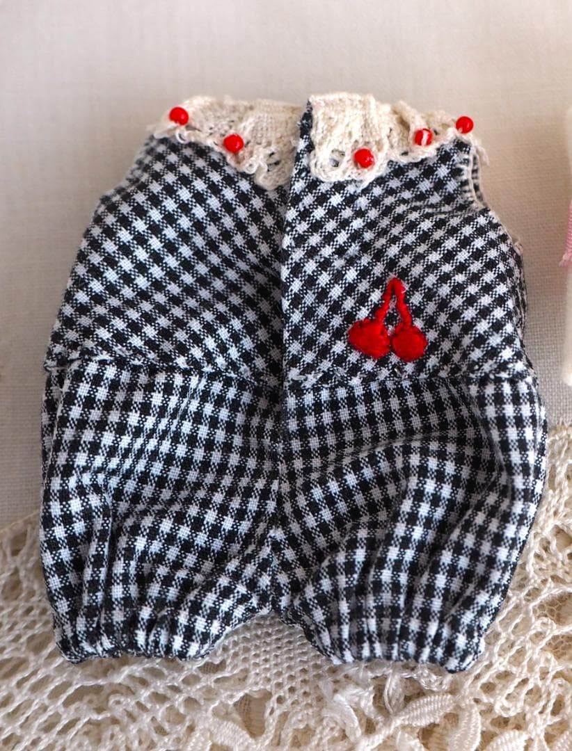 ラ*ン様 黒白ギンガムロンパースセットB　cocoriang kumukuku