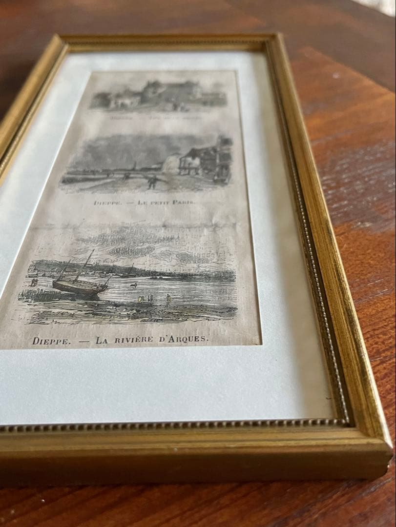 ◆最終SALEフランスアンティーク｜版画田舎の風景ノルマンディー絵画額壁掛け