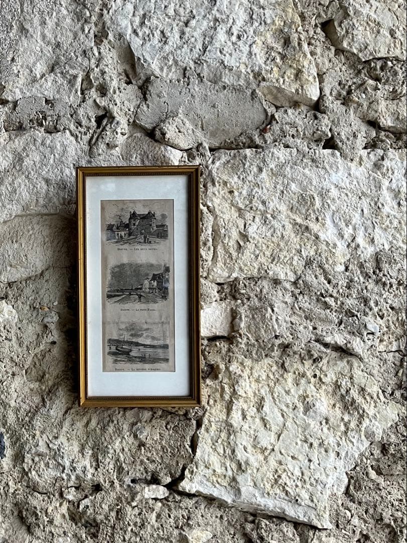 ◆最終SALEフランスアンティーク｜版画田舎の風景ノルマンディー絵画額壁掛け