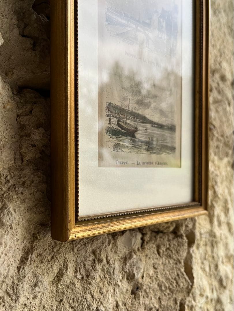 ◆最終SALEフランスアンティーク｜版画田舎の風景ノルマンディー絵画額壁掛け