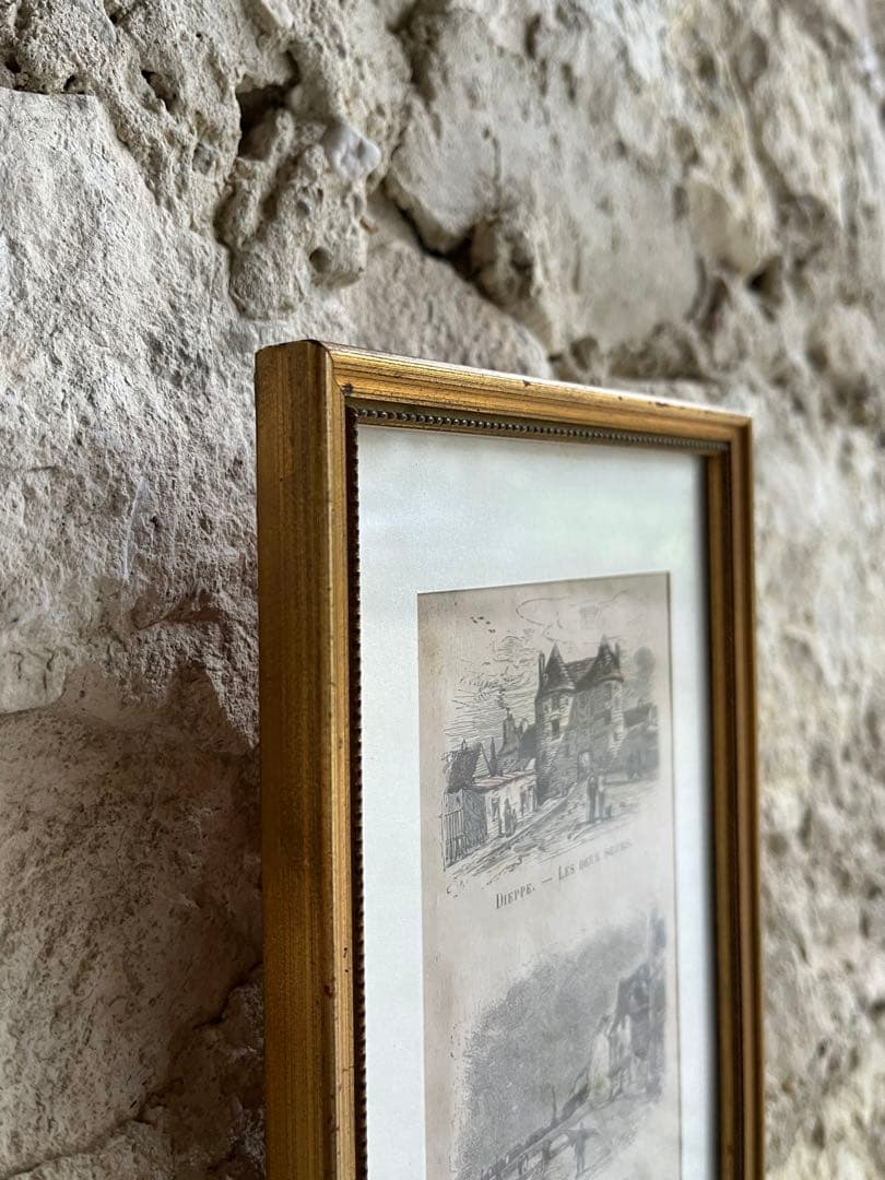 ◆最終SALEフランスアンティーク｜版画田舎の風景ノルマンディー絵画額壁掛け