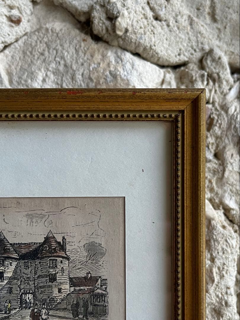 ◆最終SALEフランスアンティーク｜版画田舎の風景ノルマンディー絵画額壁掛け