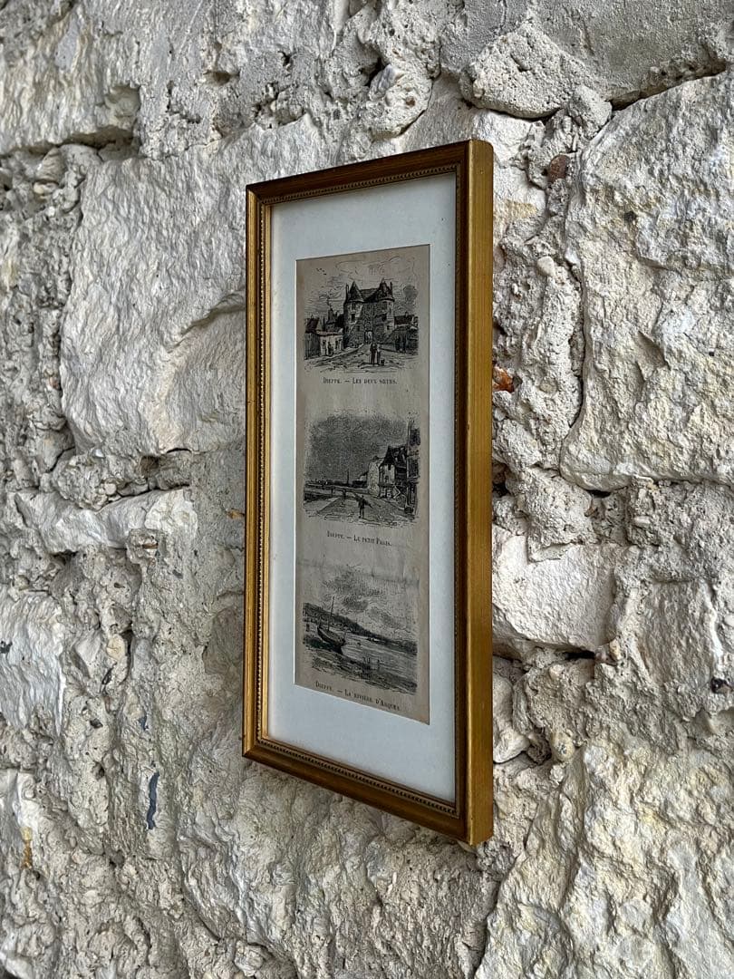 ◆最終SALEフランスアンティーク｜版画田舎の風景ノルマンディー絵画額壁掛け