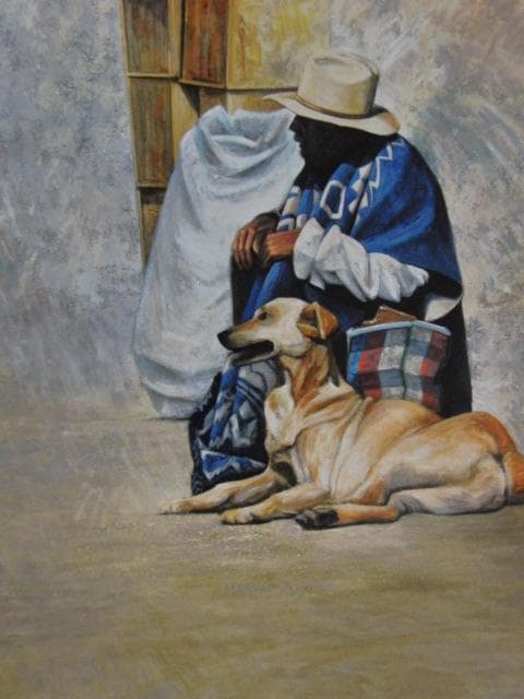 池田良則、【老人と犬】、希少な限定額装用画集画、新品高級額 額装付