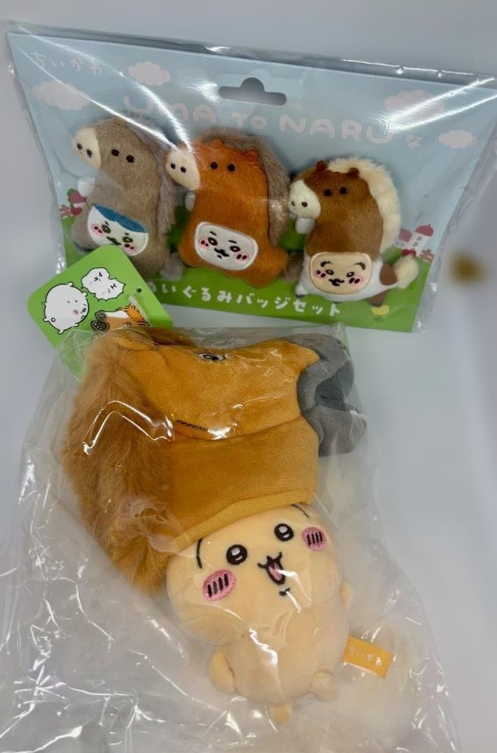 馬を被ったうさぎマスコット＆UMA TO NARUなぬいぐるみバッジセット