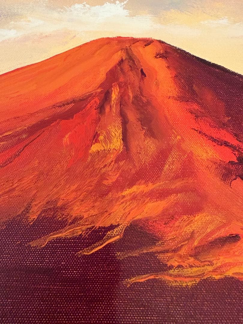 永田金吾 作 赤富士 油彩画 額装入り 直筆サイン・画題紙付き