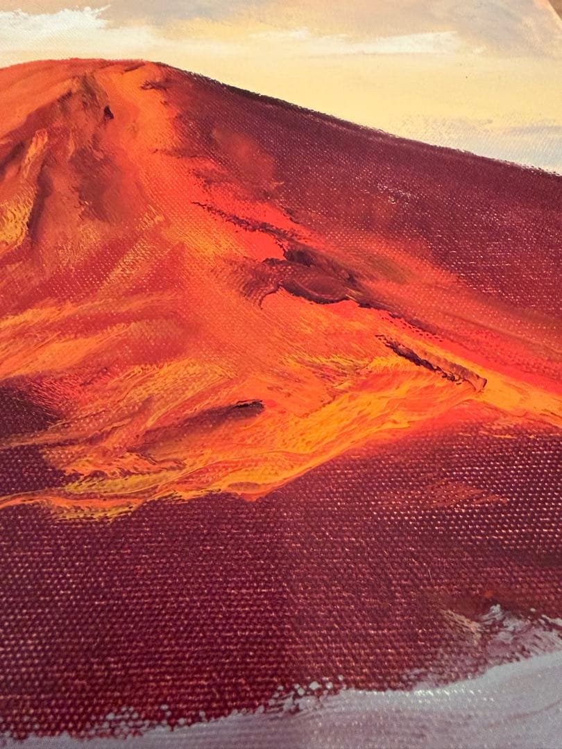 永田金吾 作 赤富士 油彩画 額装入り 直筆サイン・画題紙付き