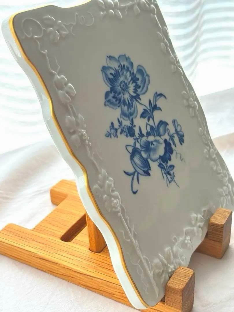 マイセン　陶板　飾り絵　ブルーフラワー