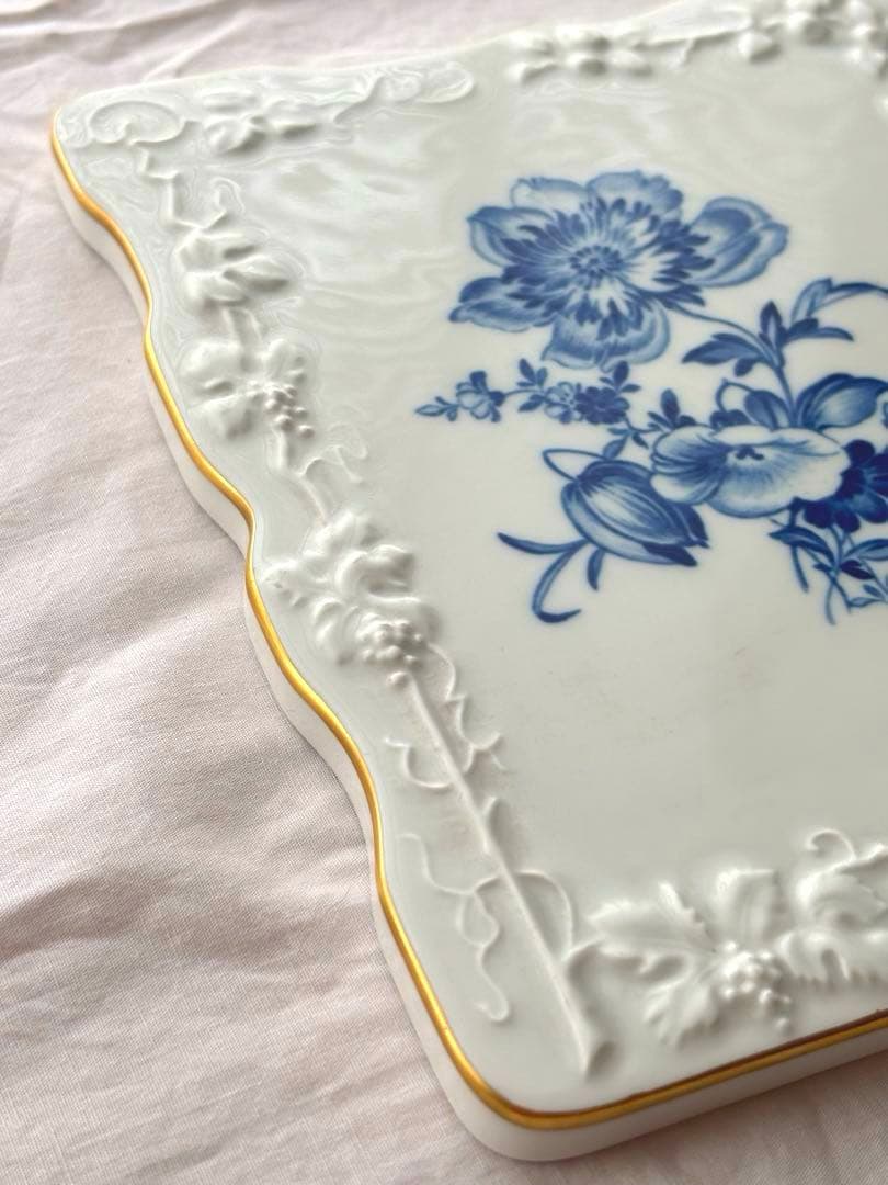 マイセン　陶板　飾り絵　ブルーフラワー