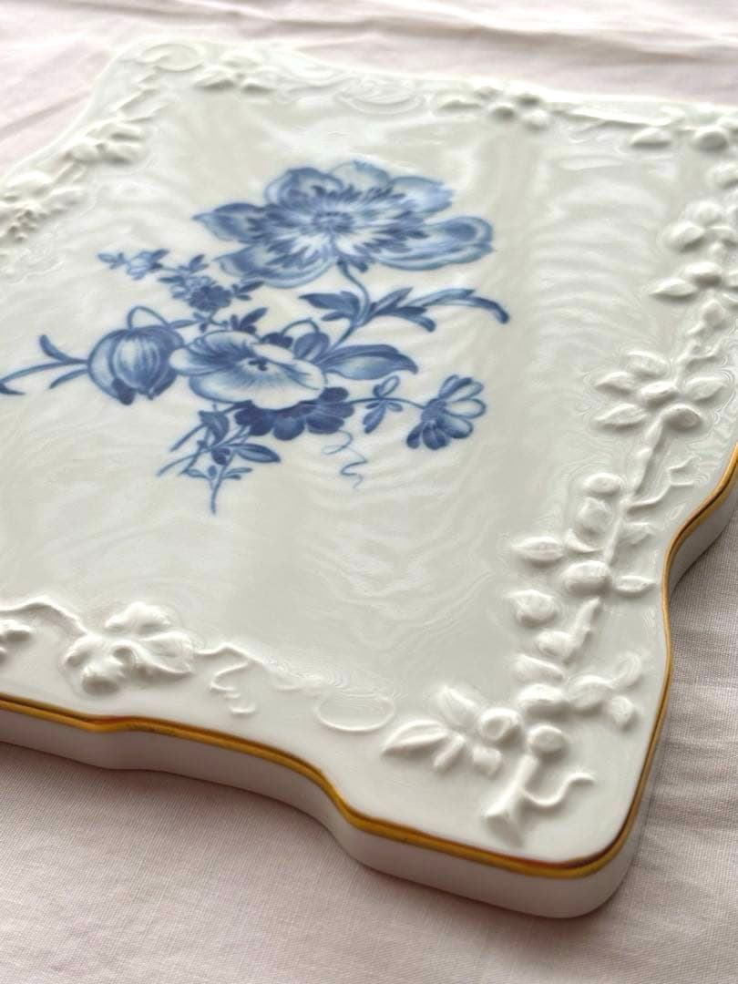 マイセン　陶板　飾り絵　ブルーフラワー