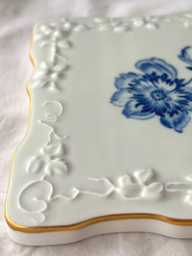 マイセン　陶板　飾り絵　ブルーフラワー