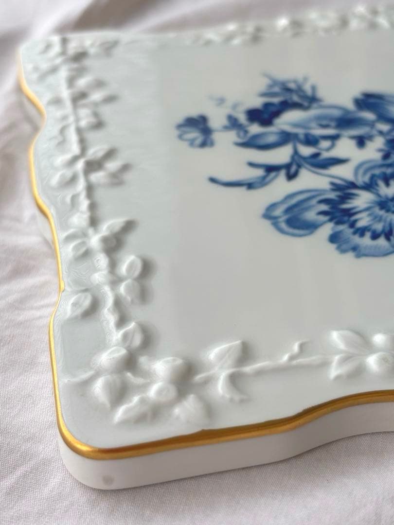 マイセン　陶板　飾り絵　ブルーフラワー