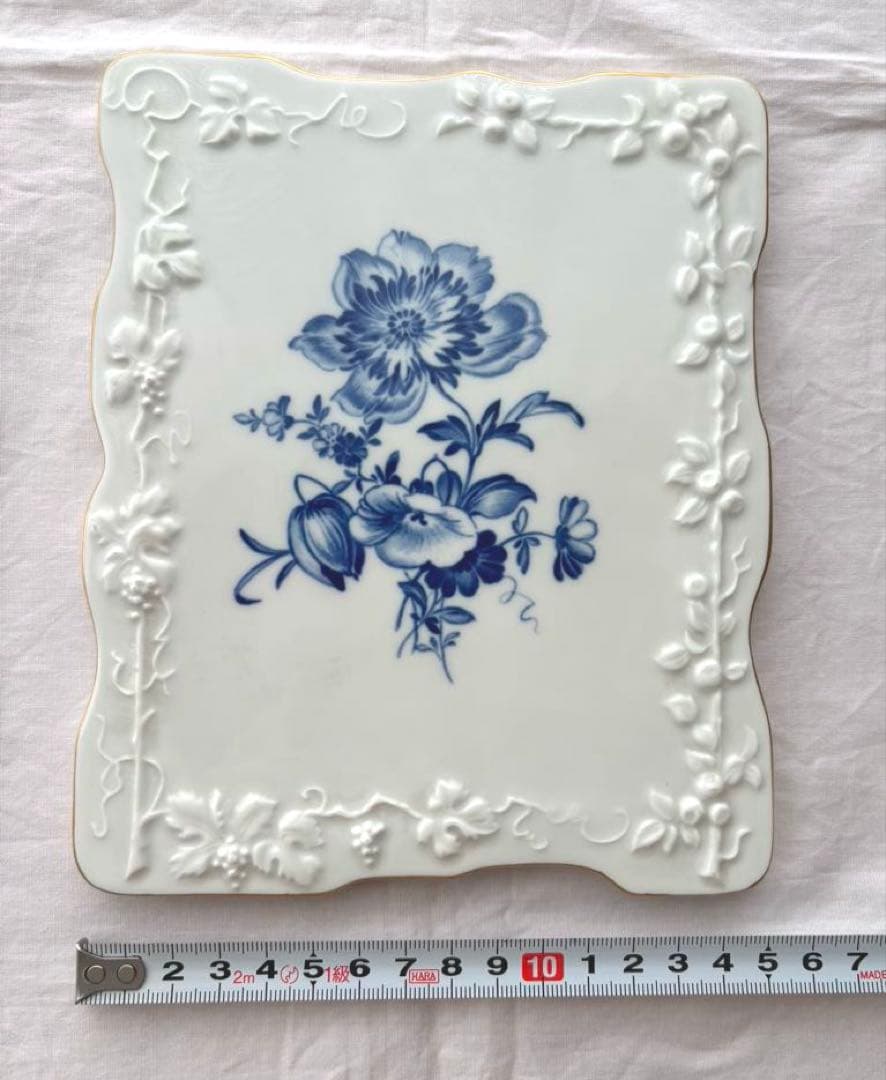 マイセン　陶板　飾り絵　ブルーフラワー